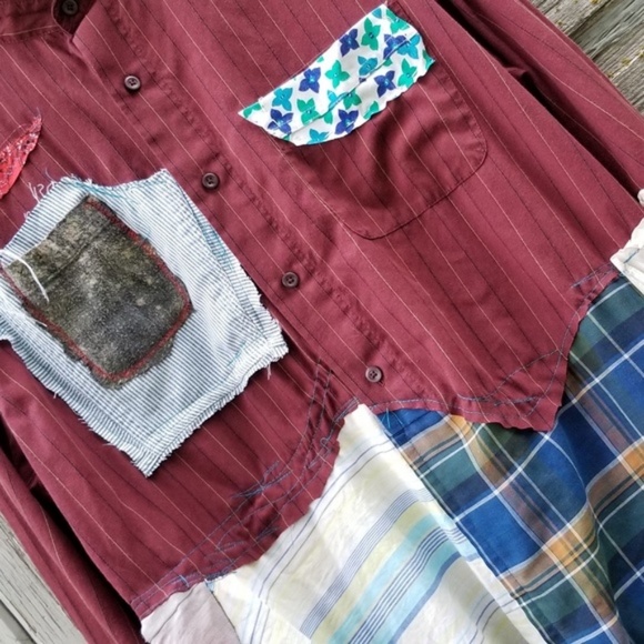 Boho Patchwork Plaid Shirt Dress Upcycled    - Picture 8 of 8